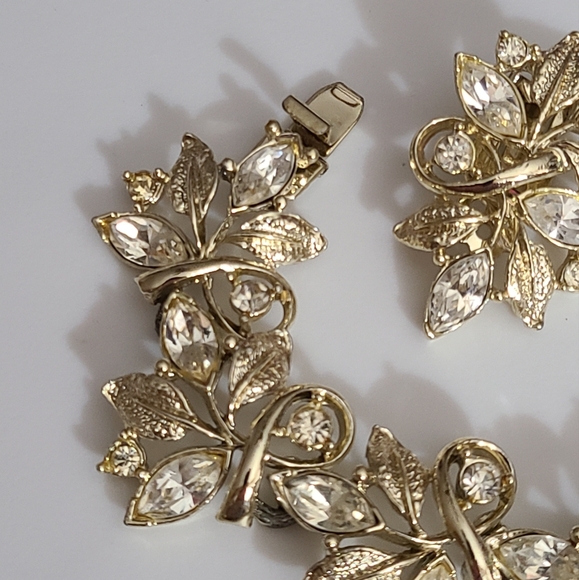 Vintage coro ? SET bracelet clip on earrings rhinestones looks NEW! VTG 50's MCM - Picture 5 of 16
